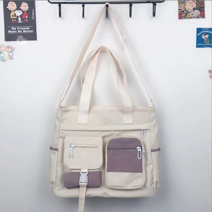 Canvas Crossbody Tote Bag Multi-Pocket Shoulder Bag