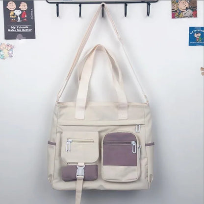 Canvas Crossbody Tote Bag Multi-Pocket Shoulder Bag