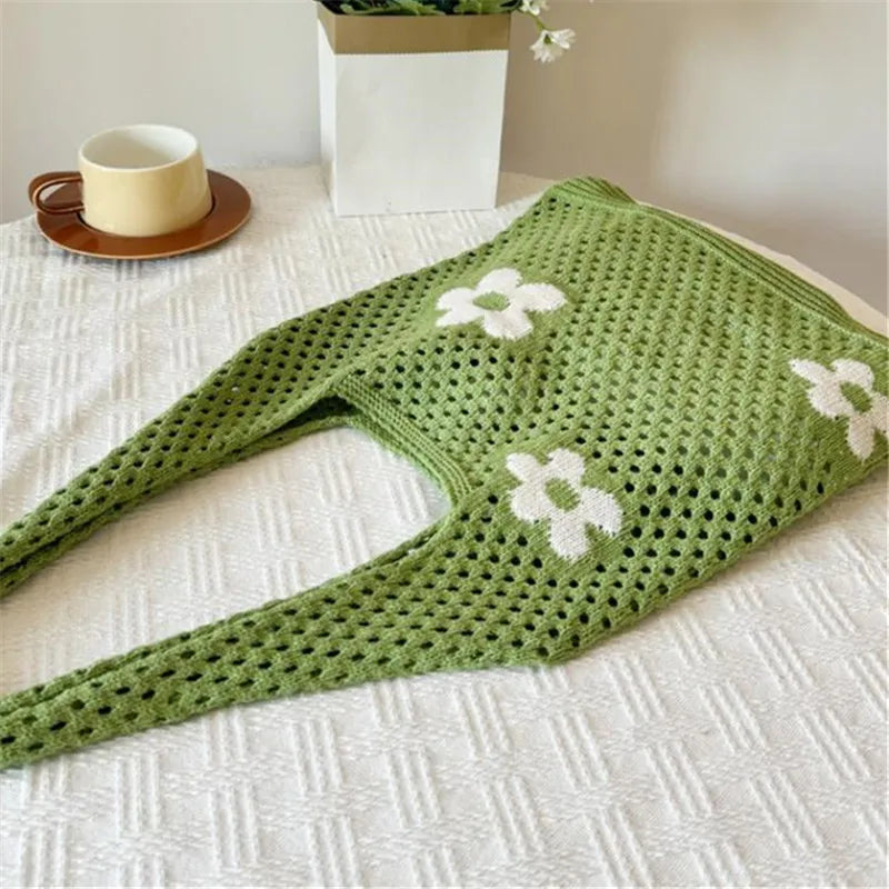 Summer Flower Woven Bag Mesh Hollow Single Shoulder Bag Super Cool Women S Knitted Bag