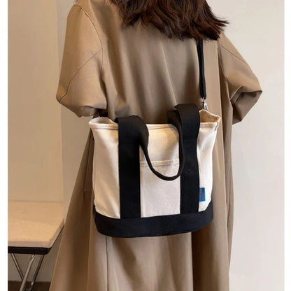 Colorblock Canvas Crossbody Bag – Large Capacity Shoulder Tote