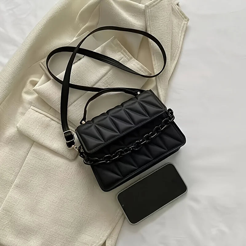 Quilted Diamond Crossbody Bag with Chain & Shoulder Strap