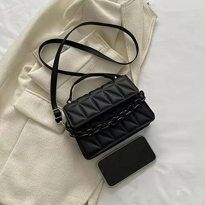 Quilted Diamond Crossbody Bag with Chain & Shoulder Strap