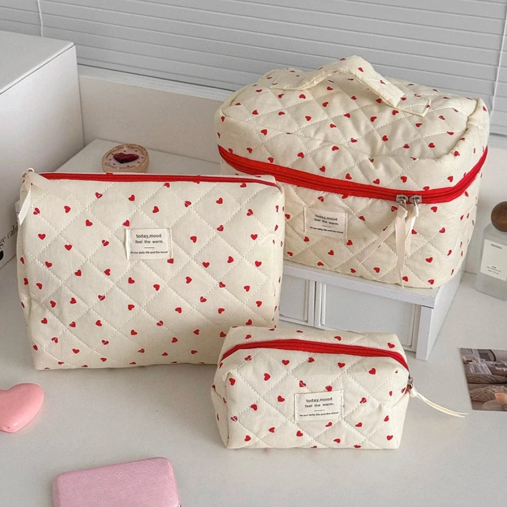 Ins Heart Women Quilting Makeup Bag Large Capacity Toiletry Cosmetic Storage Pouch Handbag Ladies