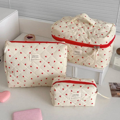 Ins Heart Women Quilting Makeup Bag Large Capacity Toiletry Cosmetic Storage Pouch Handbag Ladies