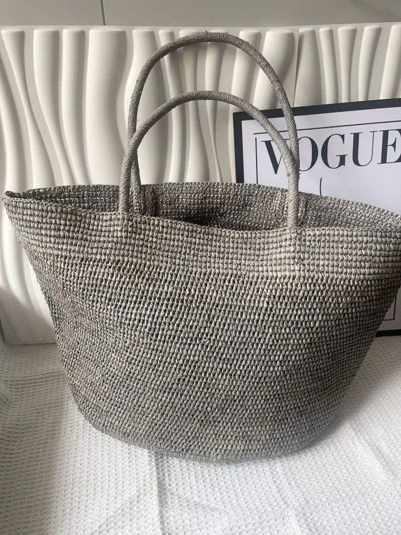 Summer Women S Raffia Hand Woven Tote Bag Simple Handbag Shoulder Perfect Vacation Beach Day Seaside