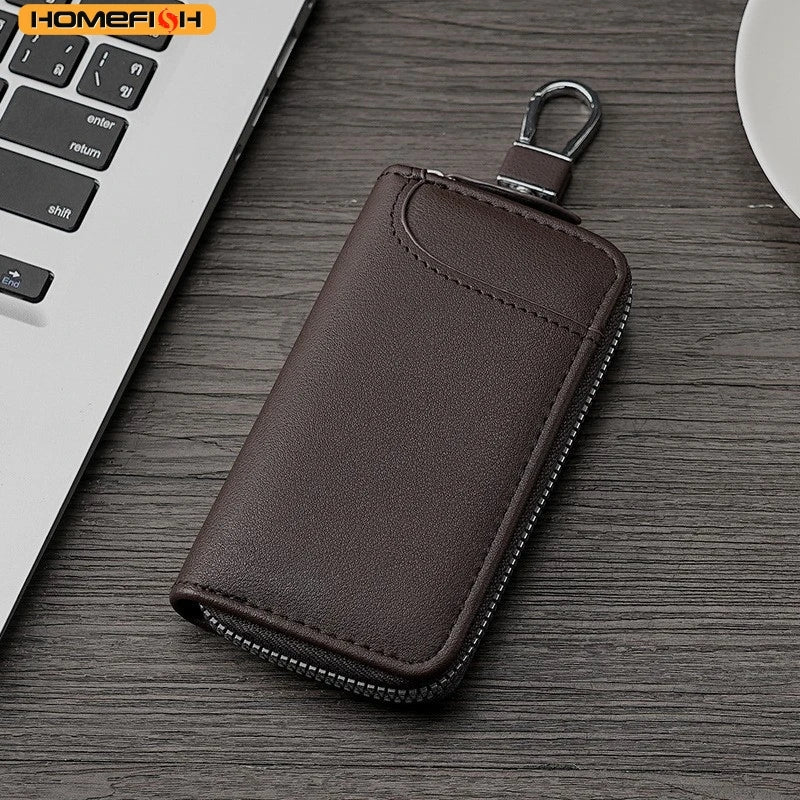 Homefish Multifunctional Mini Key Bag Genuine Leather Keychain Men Women Portable Car Key Case