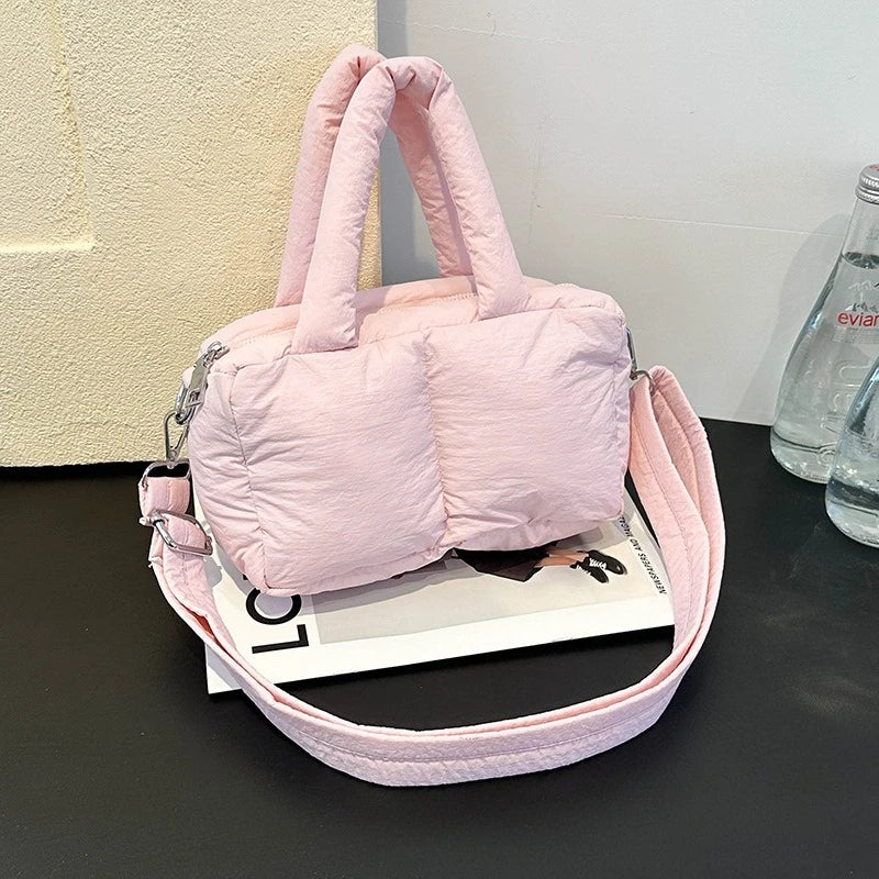Quilted Puffer Crossbody Bag Mini Padded Handbag Top Handle Bag Adjustable Strap Women S Casual
