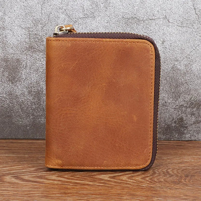 Crazy Horse Leather Men S Zipper Wallet Vertical Style Genuine Leather Cowhide Retro Handmade Change