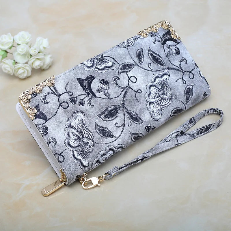 Ladies Wallet Long Floral Zipper Large Capacity Mobile Phone Storage