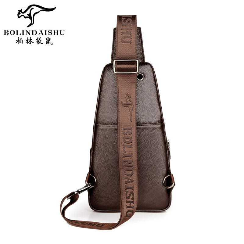 Men S Chest Bag Buckle Zipper Cross-Body Casual Shoulder Leather Large Capacity Business Backpack