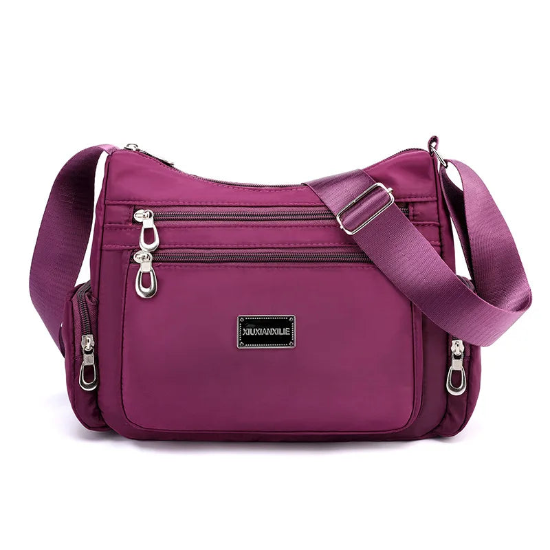 Multi-Pocket Waterproof Nylon Crossbody Bag for Women