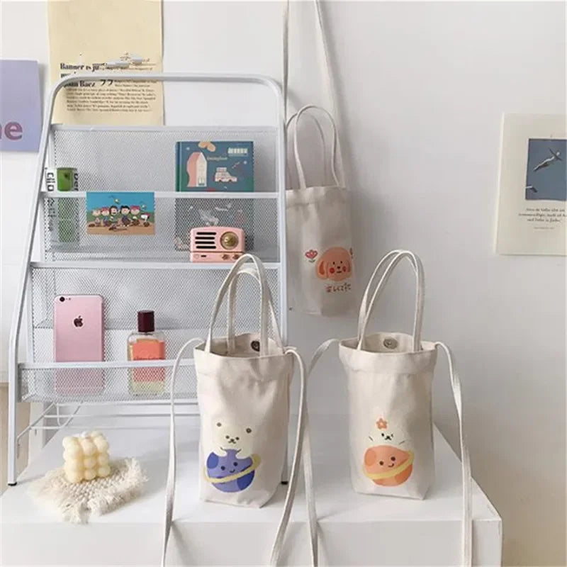 Cute Cartoon Canvas Mini Bucket Tote Bag for Women & Girls
