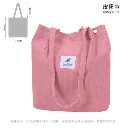 Corduroy Canvas Tote Bag – Minimalist Shoulder Bag for Women