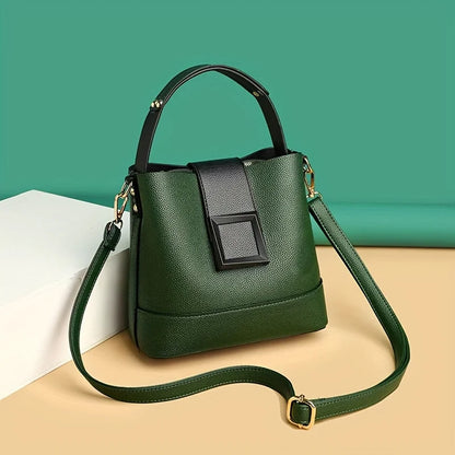 Elegant Solid Color Bucket Bag Adjustable Shoulder Strap Versatile Crossbody Handbag Women