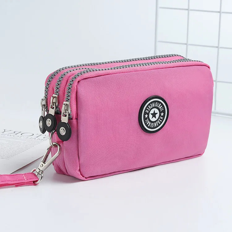 Three Layer Zipper Short Mobile Phone Bag Chic Women Hand Makeup Clutches Portable Change Waterproof
