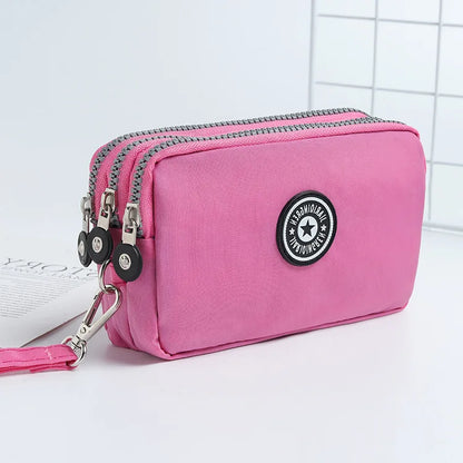 Three Layer Zipper Short Mobile Phone Bag Chic Women Hand Makeup Clutches Portable Change Waterproof
