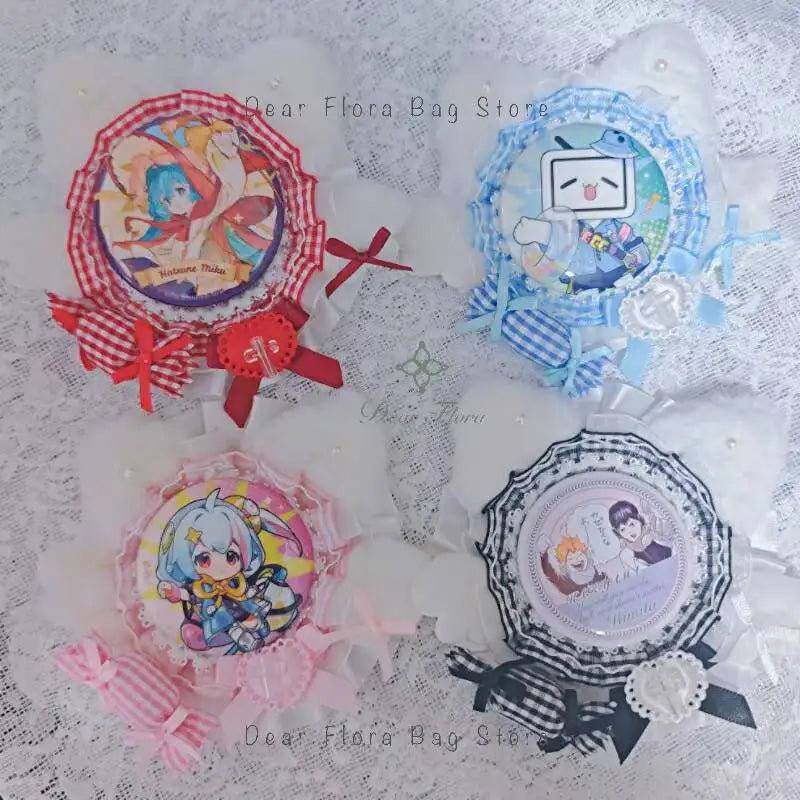 Cat Ear Badge Holder for Itabag – Handmade Lace Flower Wings Pin Tray