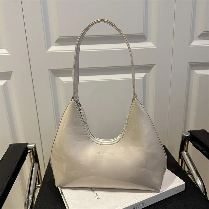 Retro Patent Leather Shoulder Bag for Women