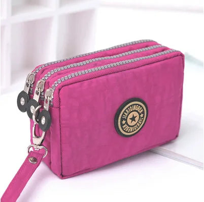 Chic Nylon Triple Zipper Wristlet Clutch Durable Multi-Pocket Design
