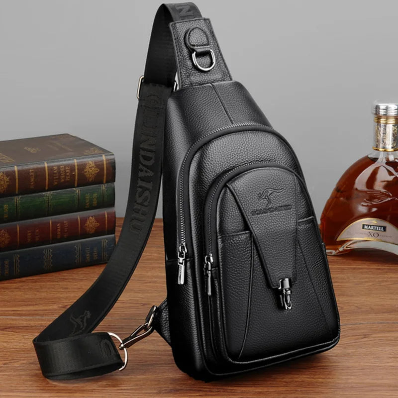 Men S Chest Bag Buckle Zipper Cross-Body Casual Shoulder Leather Large Capacity Business Backpack