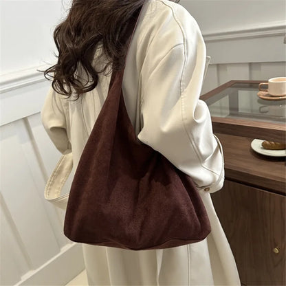 Faux Suede Women S Bag Simple Large Capacity Korean Version Trendy Casual Shoulder Armpit Bag Pure
