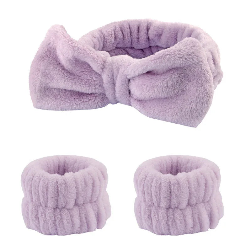 Coral Fleece Spa Headband & Wristband Skincare Set