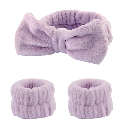 Coral Fleece Spa Headband & Wristband Skincare Set