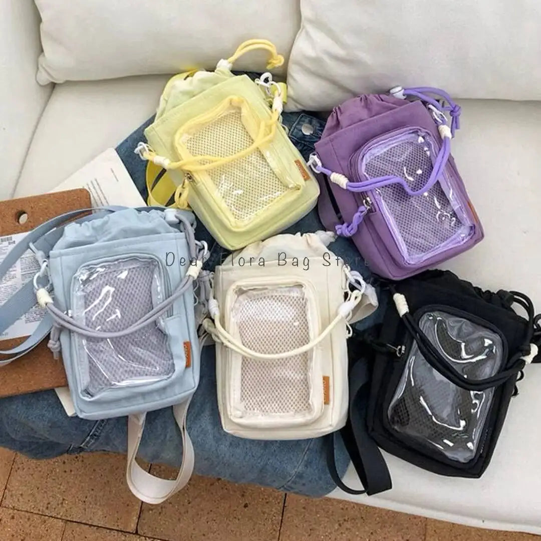 Water Bottle Crossbody Bag – Drawstring Shoulder Bag with Clear Pocket