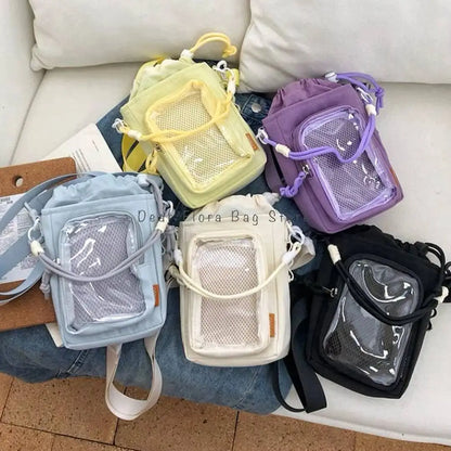 Water Bottle Crossbody Bag – Drawstring Shoulder Bag with Clear Pocket