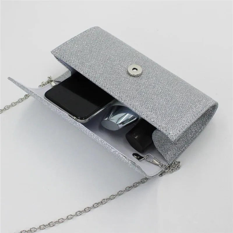Glitter Evening Clutch Bag with Chain Strap