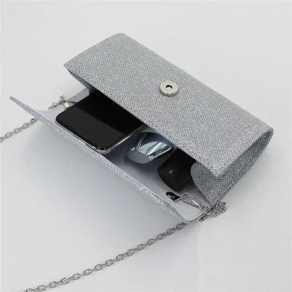 Glitter Evening Clutch Bag with Chain Strap