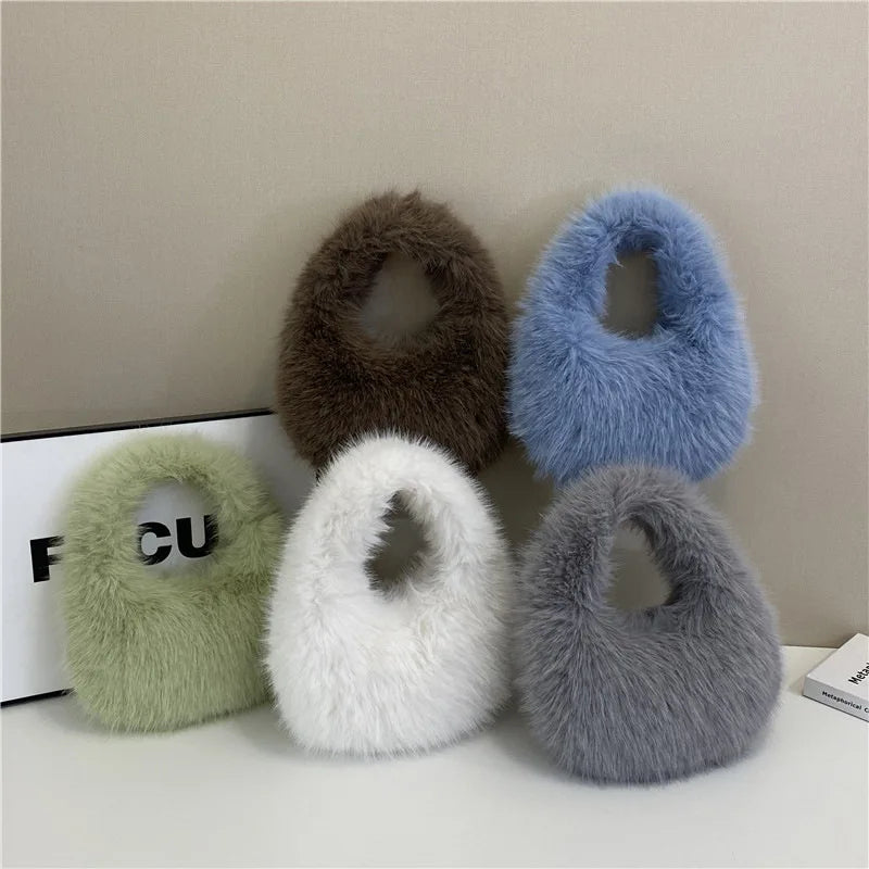 Fluffy Plush Tote Bag – Women's Fuzzy Shoulder & Underarm Handbag