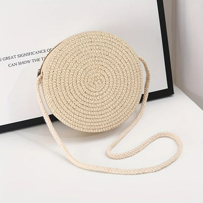 Round Woven Straw Crossbody Bag for Women – Boho Chic