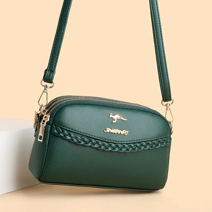 PU Leather Crossbody Bag for Women – Triple Zipper with Braid Detail