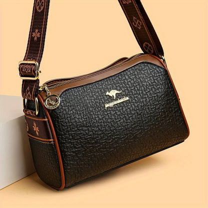 PU Leather Crossbody Bag Women Textured Shoulder Wide Strap