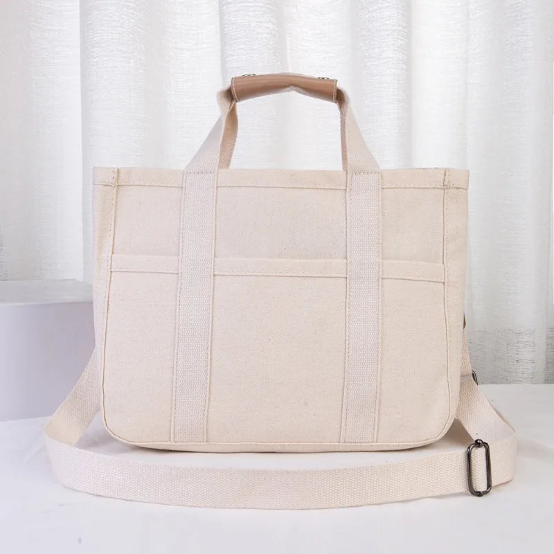 Large Canvas Tote Bag with Detachable Crossbody Strap