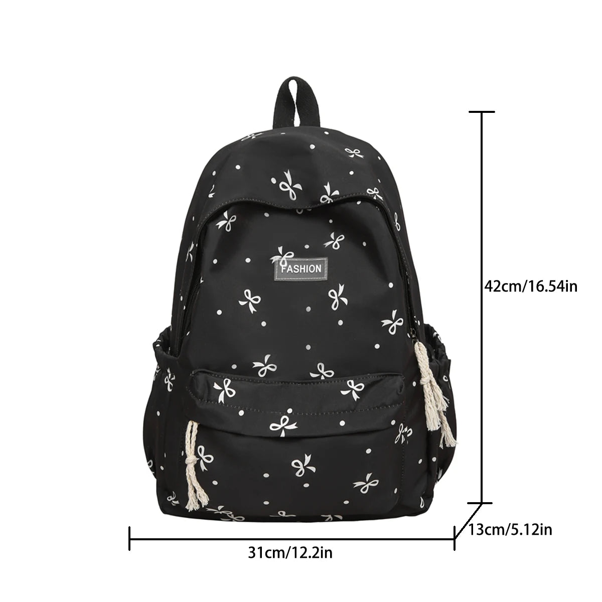 Women S Backpack - Bow Dot Print Nylon School Bag Adjustable Straps Multiple Compartments College