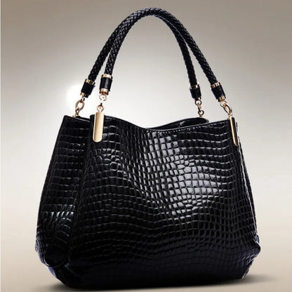 Embossed Leather Tote Bag – Large Capacity Handbag with Gold Hardware