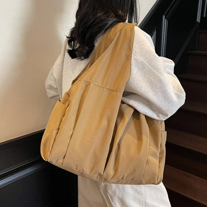 Large Nylon Shoulder Tote Bag – Soft Wrinkle Travel Handbag