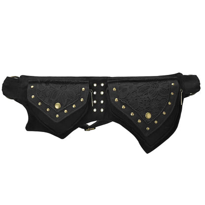 Men S Women Retro Rivet Waist Bag Crossbody Multi-Functional Wear-Resistant Outdoor Storage