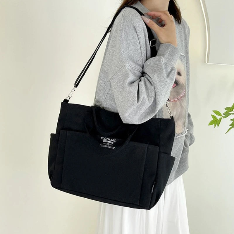 Canvas Tote Bag with Top Handles & Detachable Crossbody Strap