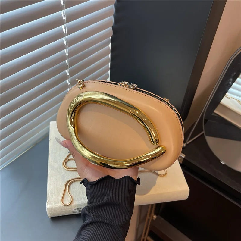 Mini Oval Handbags Golden Curved Handles Luxury Small Crossbody Purses