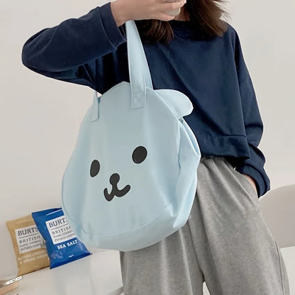 Cute Cartoon Bear Canvas Tote Bag Double-Sided Shoulder Bag Large Capacity Shopper Bag Women