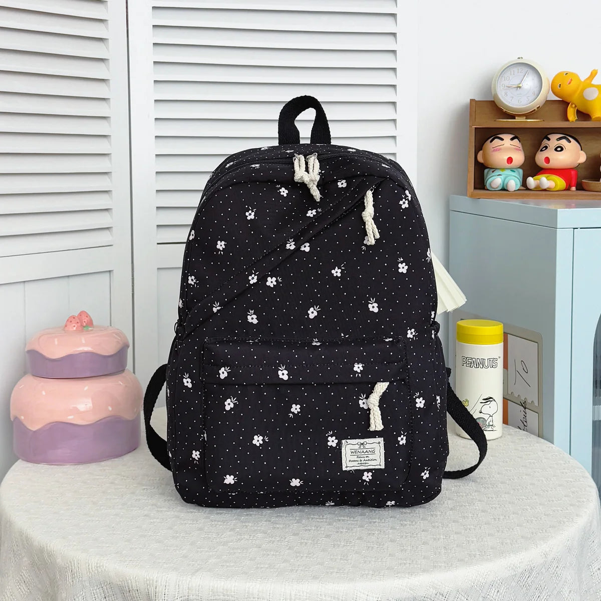 Lovely Sweet Polka Dot Floral Print Backpack Teen Girls Lightweight Large Storage Versatile School