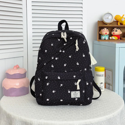 Lovely Sweet Polka Dot Floral Print Backpack Teen Girls Lightweight Large Storage Versatile School