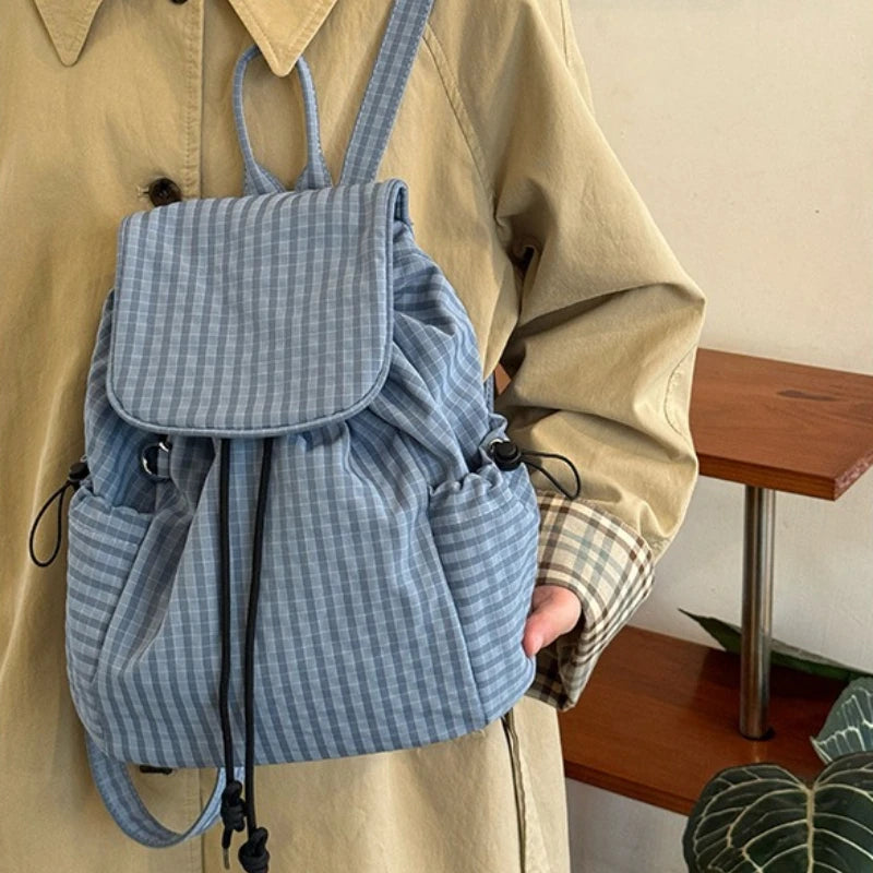 Plaid Drawstring Backpack – Lightweight Casual Daypack