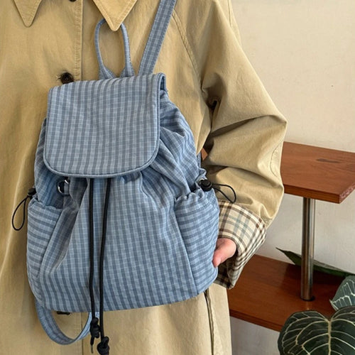Plaid Drawstring Backpack – Lightweight Casual Daypack