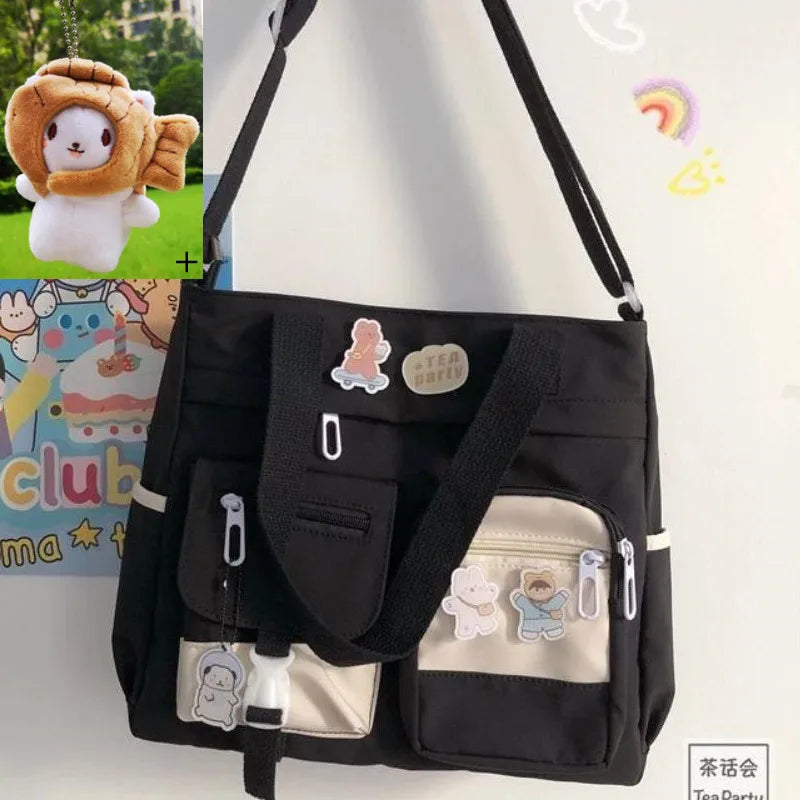 Kawaii Canvas Crossbody Bag – Japanese Style Shoulder Bag for Women & Students