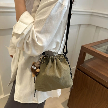 Nylon Drawstring Crossbody Bucket Bag for Women