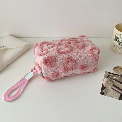Ins Wind Plush Love Cosmetic Bag Outdoor Travel Tote Girl Large Capacity Storage Portable Toilet